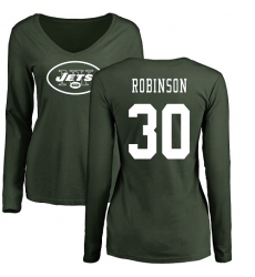 NFL Women's Nike New York Jets #30 Rashard Robinson Green Name & Number Logo Long Sleeve T-Shirt