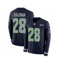 Men's Nike Seattle Seahawks #28 Justin Coleman Limited Navy Blue Therma Long Sleeve NFL Jersey