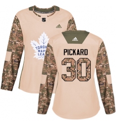Women's Adidas Toronto Maple Leafs #30 Calvin Pickard Authentic Camo Veterans Day Practice NHL Jersey
