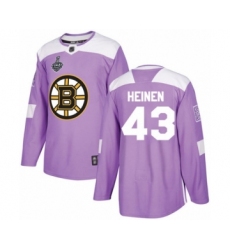 Men's Boston Bruins #43 Danton Heinen Authentic Purple Fights Cancer Practice 2019 Stanley Cup Final Bound Hockey Jersey
