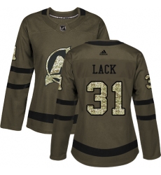 Women's Adidas New Jersey Devils #31 Eddie Lack Authentic Green Salute to Service NHL Jersey