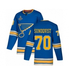 Men's St. Louis Blues #70 Oskar Sundqvist Authentic Navy Blue Alternate 2019 Stanley Cup Champions Hockey Jersey