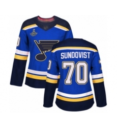 Women's St. Louis Blues #70 Oskar Sundqvist Authentic Royal Blue Home 2019 Stanley Cup Champions Hockey Jersey
