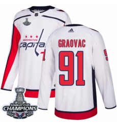 Youth Adidas Washington Capitals #91 Tyler Graovac Authentic White Away 2018 Stanley Cup Final Champions NHL Jersey