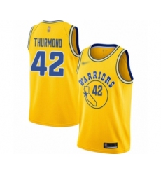 Men's Golden State Warriors #42 Nate Thurmond Authentic Gold Hardwood Classics Basketball Jersey