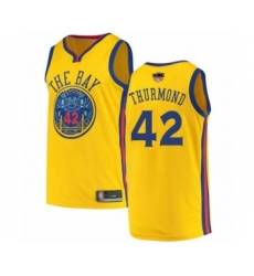 Men's Golden State Warriors #42 Nate Thurmond Swingman Gold 2019 Basketball Finals Bound Basketball Jersey - City Edition