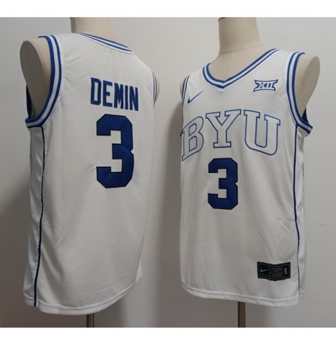 Men's BYU Cougars #3 Egor Demin White Stitched NCAA Basketball Jersey