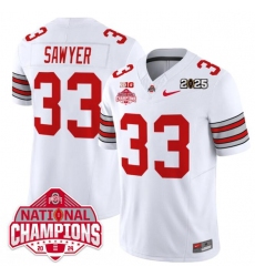 Men's Ohio State Buckeyes #33 Jack Sawyer White 2025 CFP Final With National Champions F.U.S.E. Vapor Limited Stitched Football Jersey