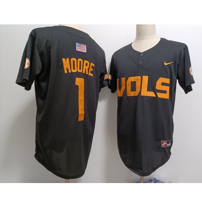 Men's Tennessee Volunteers #1 Christian Moore Grey With Patch Stitched Baseball Jersey