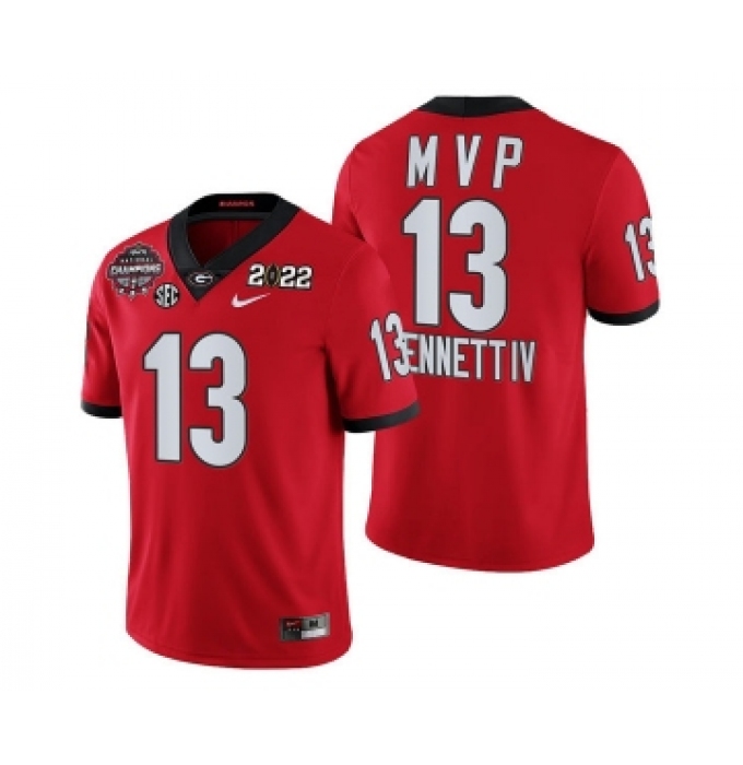 Mens Georgia Bulldogs #13 Stetson Bennett IV Red 2021-22 National Champions College Football Game MVP Jersey