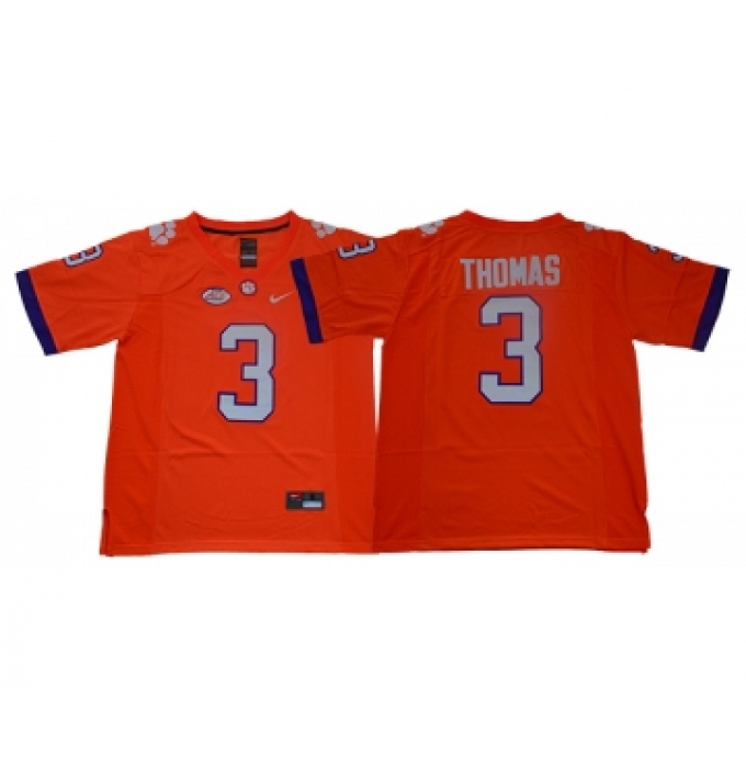 Clemson Tigers 3 Xavier Thomas Orange College Football Jersey