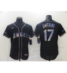 Men's Los Angeles Angels of Anaheim #17 Shohei Ohtani Black 2021 Iridescent Logo Jersey
