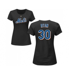 MLB Women's Nike New York Mets #30 Nolan Ryan Black Name & Number T-Shirt