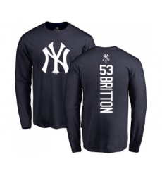 Baseball New York Yankees #53 Zach Britton Navy Blue Backer Long Sleeve T-Shirt