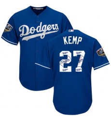 Men's Majestic Los Angeles Dodgers #27 Matt Kemp Authentic Royal Blue Team Logo Fashion Cool Base 2018 World Series MLB Jersey