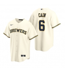 Men's Nike Milwaukee Brewers #6 Lorenzo Cain Cream Home Stitched Baseball Jersey