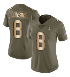 Women's Nike Minnesota Vikings #8 Kirk Cousins Limited Olive Gold 2017 Salute to Service NFL Jersey