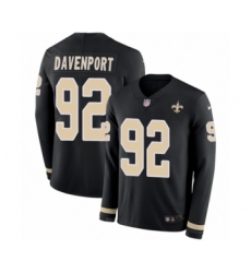 Men's Nike New Orleans Saints #92 Marcus Davenport Limited Black Therma Long Sleeve NFL Jersey