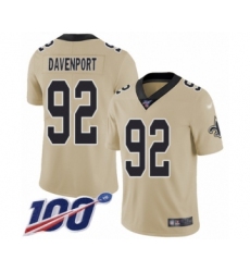 Youth New Orleans Saints #92 Marcus Davenport Limited Gold Inverted Legend 100th Season Football Jersey