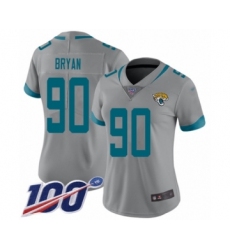 Women's Jacksonville Jaguars #90 Taven Bryan Silver Inverted Legend Limited 100th Season Football Jersey