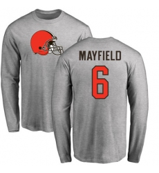 NFL Nike Cleveland Browns #6 Baker Mayfield Ash Name & Number Logo Long Sleeve T-Shirt