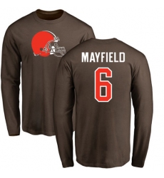 NFL Nike Cleveland Browns #6 Baker Mayfield Brown Name & Number Logo Long Sleeve T-Shirt
