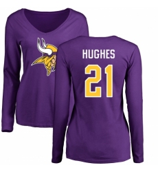 NFL Women's Nike Minnesota Vikings #21 Mike Hughes Purple Name & Number Logo Slim Fit Long Sleeve T-Shirt