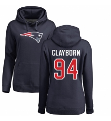 NFL Women's Nike New England Patriots #94 Adrian Clayborn Navy Blue Name & Number Logo Pullover Hoodie
