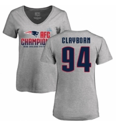 Women's Nike New England Patriots #94 Adrian Clayborn Heather Gray 2017 AFC Champions V-Neck T-Shirt