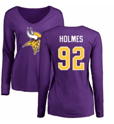 NFL Women's Nike Minnesota Vikings #92 Jalyn Holmes Purple Name & Number Logo Slim Fit Long Sleeve T-Shirt