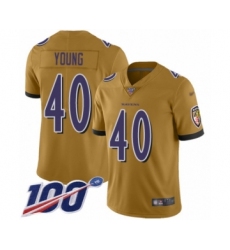 Men's Baltimore Ravens #40 Kenny Young Limited Gold Inverted Legend 100th Season Football Jersey