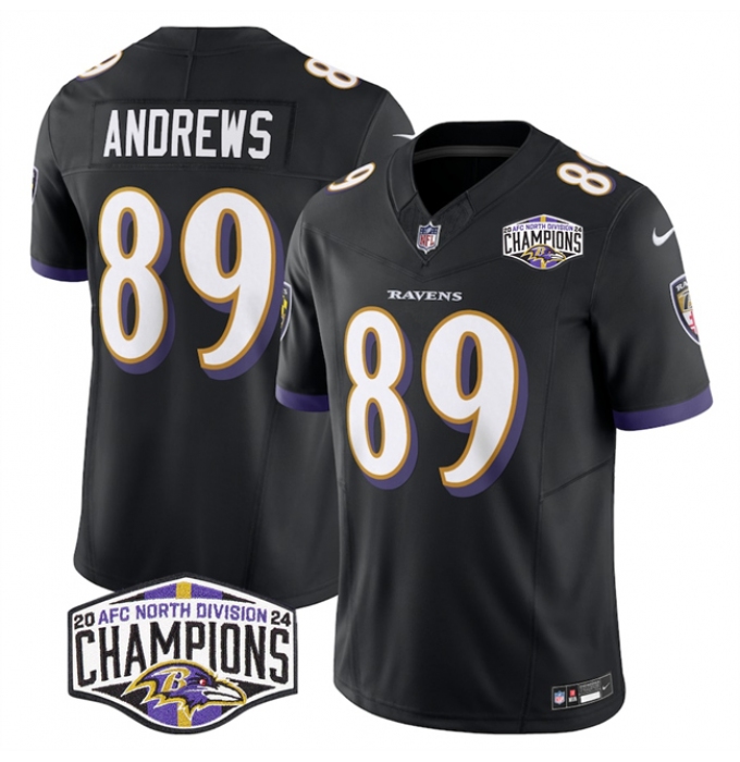 Men's Baltimore Ravens #89 Mark Andrews Black F.U.S.E 2024 AFC North Division Champions Vapor Limited Football Jersey