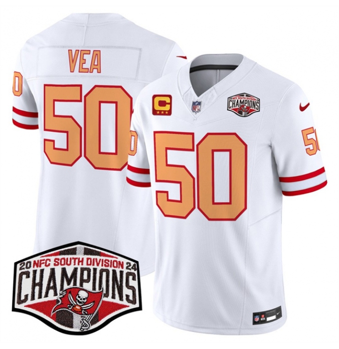 Men's Tampa Bay Buccaneers #50 Vita Vea White F.U.S.E. 2024 NFC South Champions With 3-Star C Limited Stitched Jersey