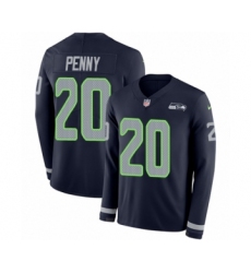 Youth Nike Seattle Seahawks #20 Rashaad Penny Limited Navy Blue Therma Long Sleeve NFL Jersey