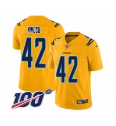 Men's Los Angeles Chargers #42 Uchenna Nwosu Limited Gold Inverted Legend 100th Season Football Jersey
