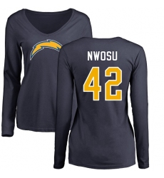 NFL Women's Nike Los Angeles Chargers #42 Uchenna Nwosu Navy Blue Name & Number Logo Long Sleeve T-Shirt