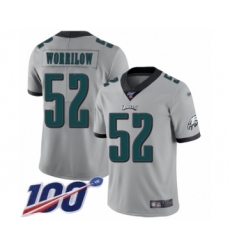 Men's Philadelphia Eagles #52 Paul Worrilow Limited Silver Inverted Legend 100th Season Football Jersey
