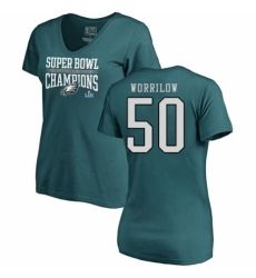 Women's Nike Philadelphia Eagles #50 Paul Worrilow Green Super Bowl LII Champions V-Neck T-Shirt