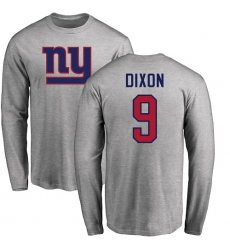 NFL Nike New York Giants #9 Riley Dixon Ash Name & Number Logo Long Sleeve T-Shirt