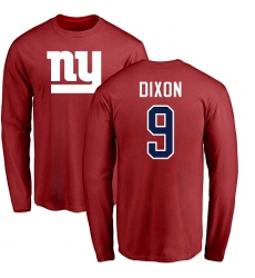 NFL Nike New York Giants #9 Riley Dixon Red Name & Number Logo Long Sleeve T-Shirt