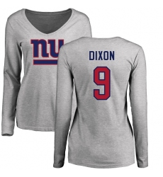NFL Women's Nike New York Giants #9 Riley Dixon Ash Name & Number Logo Long Sleeve T-Shirt