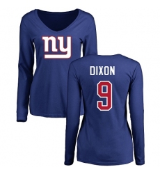 NFL Women's Nike New York Giants #9 Riley Dixon Royal Blue Name & Number Logo Long Sleeve T-Shirt