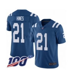 Men's Indianapolis Colts #21 Nyheim Hines Royal Blue Team Color Vapor Untouchable Limited Player 100th Season Football Jersey