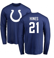 NFL Nike Indianapolis Colts #21 Nyheim Hines Royal Blue Name & Number Logo Long Sleeve T-Shirt