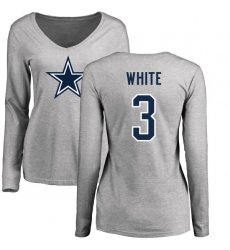 NFL Women's Nike Dallas Cowboys #3 Mike White Ash Name & Number Logo Slim Fit Long Sleeve T-Shirt