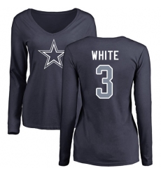 NFL Women's Nike Dallas Cowboys #3 Mike White Navy Blue Name & Number Logo Slim Fit Long Sleeve T-Shirt