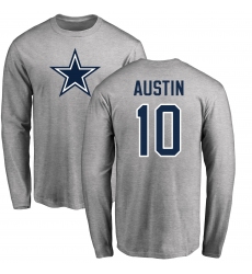 NFL Nike Dallas Cowboys #10 Tavon Austin Ash Name & Number Logo Long Sleeve T-Shirt
