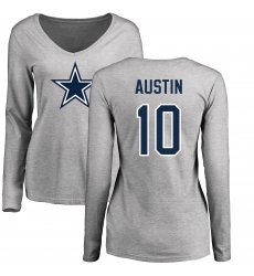 NFL Women's Nike Dallas Cowboys #10 Tavon Austin Ash Name & Number Logo Slim Fit Long Sleeve T-Shirt