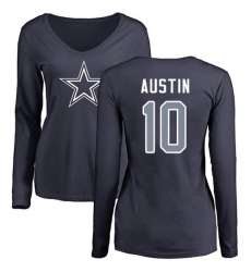 NFL Women's Nike Dallas Cowboys #10 Tavon Austin Navy Blue Name & Number Logo Slim Fit Long Sleeve T-Shirt