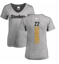 Women's Nike Pittsburgh Steelers #22 Terrell Edmunds Ash Backer V-Neck T-Shirt